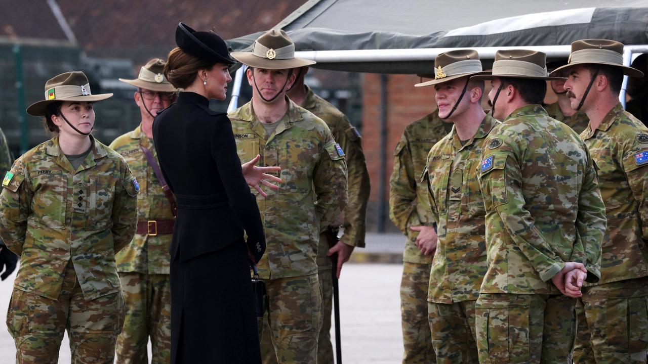 Catherine, Princess of Wales meets Australian military personnel during a visit to Army Training Centre Pirbright. Picture: Getty Images.