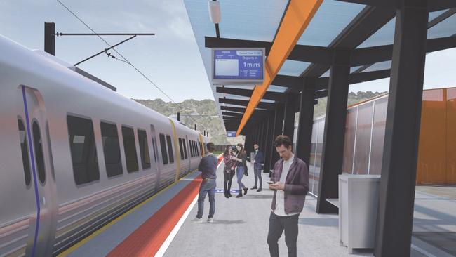 Artist's impressions of the new Flinders Link train extension to Bedford Park.