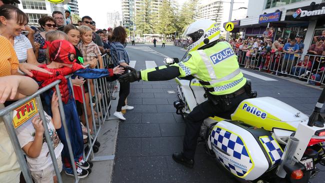 Not in costume, but this officer enjoyed the parade. Pic Mike Batterham