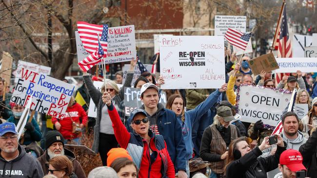 The protest on April 24, 2020. Picture: Kamil Krzaczynski/AFP