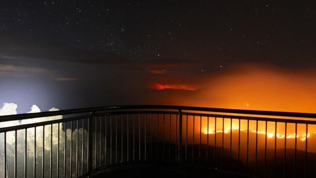 The Blue Mountains fire on Sunday night. Picture: Hazelbrook Rural Fire Brigade