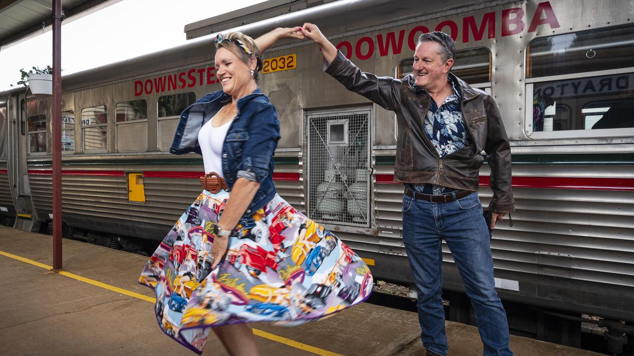 Trish and Paul Davis as DownsSteam host an Elvis show and railmotor trip to Pittsworth, Saturday, January 11, 2025. Picture: Kevin Farmer