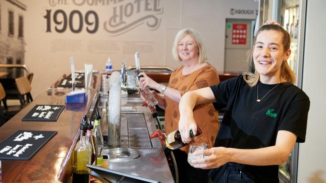 Bronwyn Hills and Ashleigh Potter at the Commercial Hotel at Mount Gambier. Picture: Frank Monger