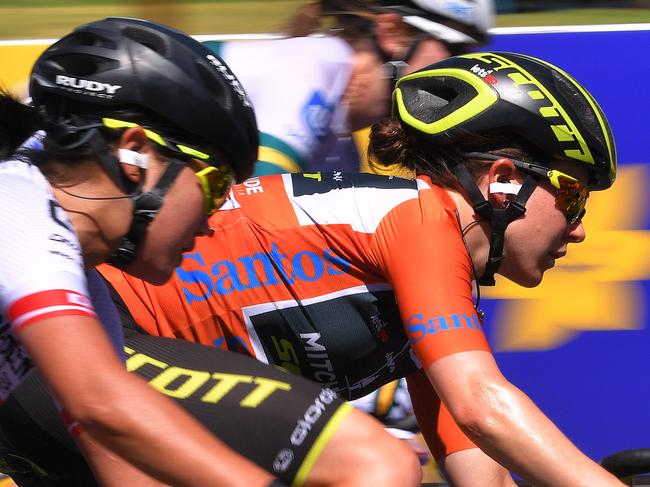 ADELAIDE, AUSTRALIA - JANUARY 13: Amanda Spratt of Australia and Team Mitchelton-Scott Orange Leader Jersey / during the 5th Santos Women's Tour Down Under 2019 - Stage 4 a 42,5km stage from Adelaide to Adelaide / TDU / on January 13, 2019 in Adelaide, Australia. (Photo by Tim de Waele/Getty Images)