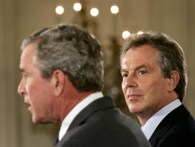 US politics is “rough”: Tony Blair and US President George W. Bush at a joint news conference in Washington in 2005. Pic: Reuters