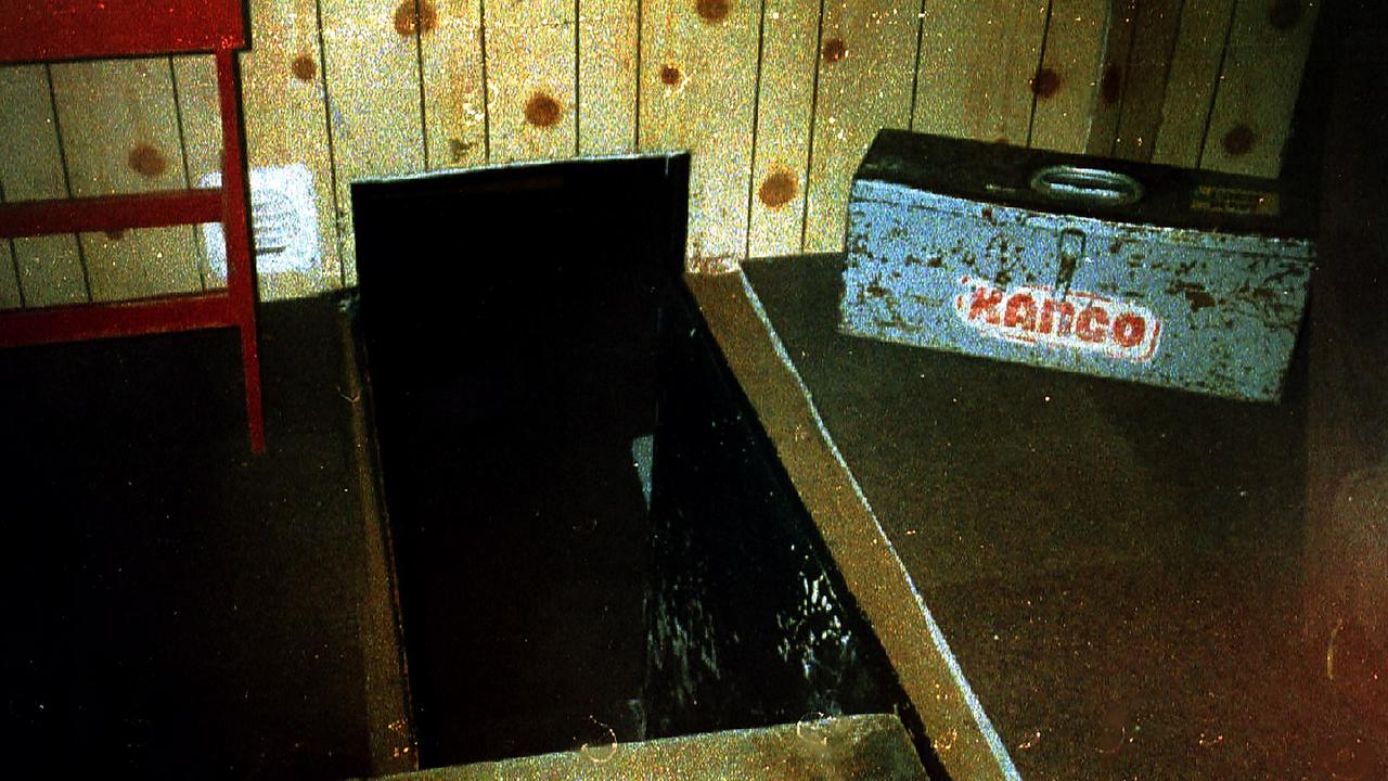 The trapdoor to the cellar — where the police found evidence of torture — at 25 Cromwell Street. Picture: Mirrorpix/Australscope