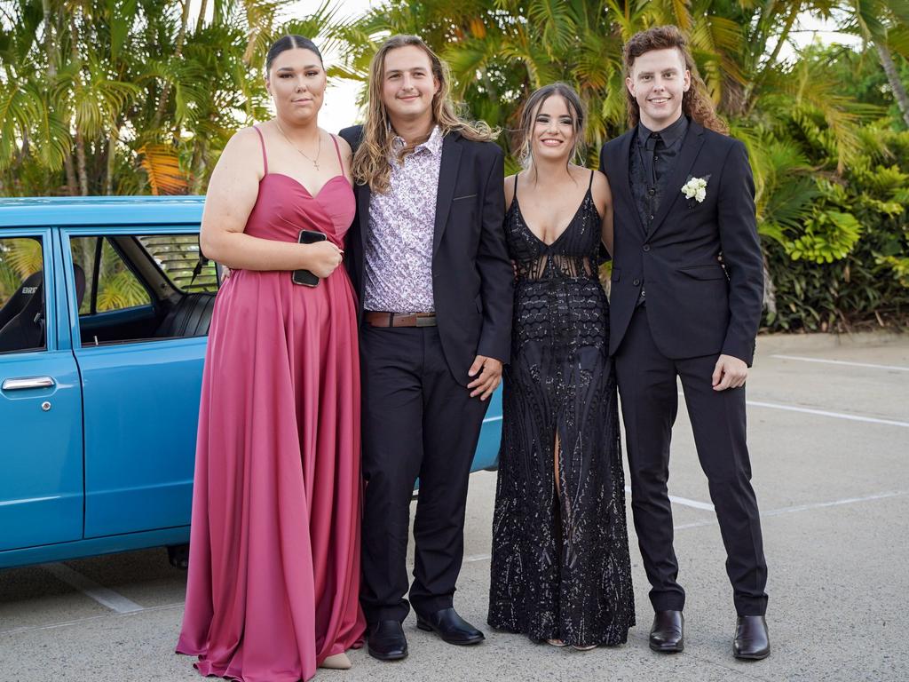 Sophie Brown, Aaron Davis, Kya Goedhart and Adrian Barbat at the Mackay North State High School formal at Windmill Function Centre, November 19, 2021. Picture: Heidi Petith