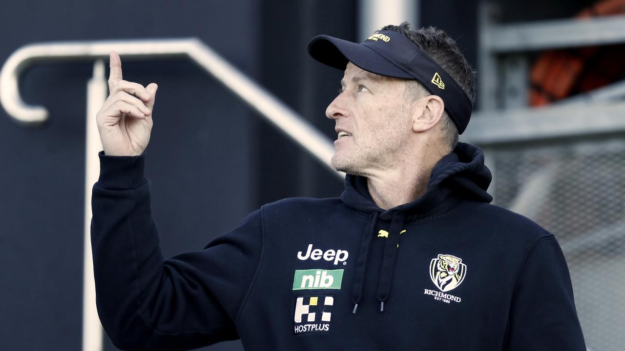 Richmond senior coach Damien Hardwick prepares to speak to the media. Picture: Darrian Traynor/Getty Images