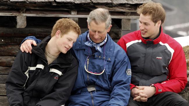 Happy families no more: Harry (left) and William (right) with father Charles in 2005. Picture: Getty