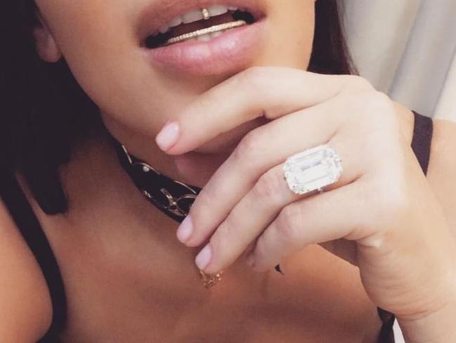 Kim posted this picture of her diamond grill and engagement ring four days before the robbery. Picture: Kim Kardashian Instagram.