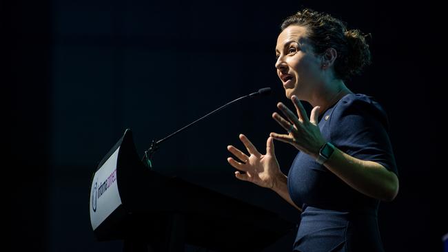 Lia Finocchiaro addressing the NT Resources Week 2024 conference in Darwin. Picture: Pema Tamang Pakhrin