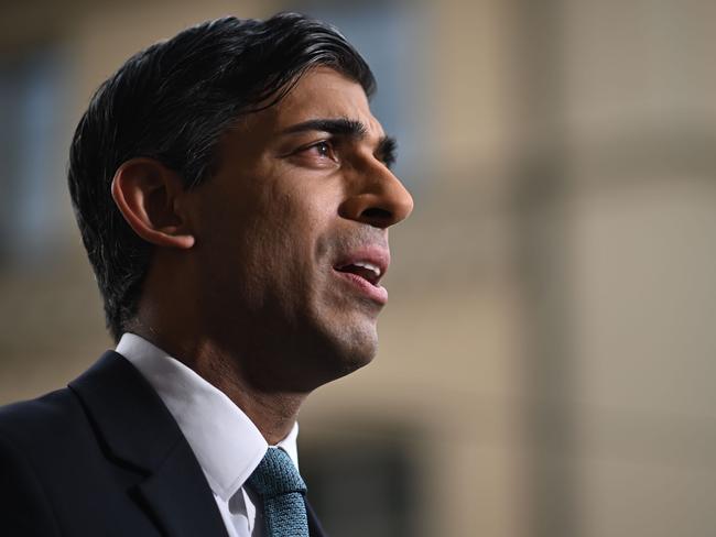 MUNICH, GERMANY - FEBRUARY 18: UK Prime Minister Rishi Sunak gives a television interview on the sidelines of the Munich Security Conference (MSC) on February 18, 2023 in Munich, Germany. The Munich Security Conference running from February 17 to 19, 2023 brings world leaders together ahead of the first anniversary of Russia's invasion of Ukraine as Kyiv steps up pleas for more weapons. (Photo by Ben Stansall - Pool/Getty Images)