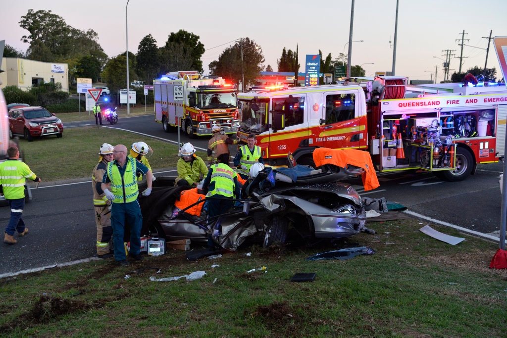 A three-vehicle crash on the top of the Toowoomba Range, Sunday, May 13, 2018. Picture: Kevin Farmer