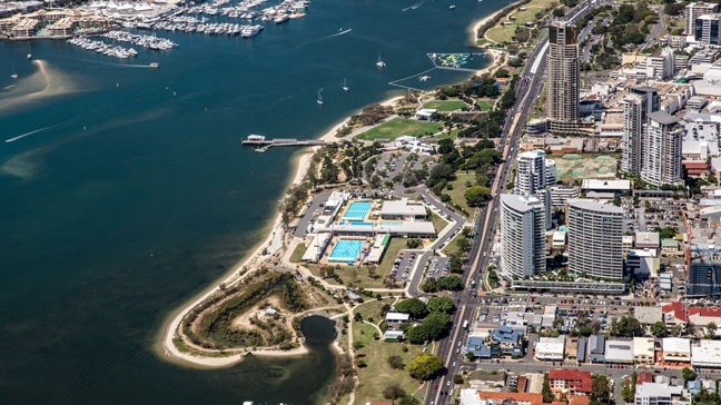 An aerial view of Broadwater Parklands, Southport.