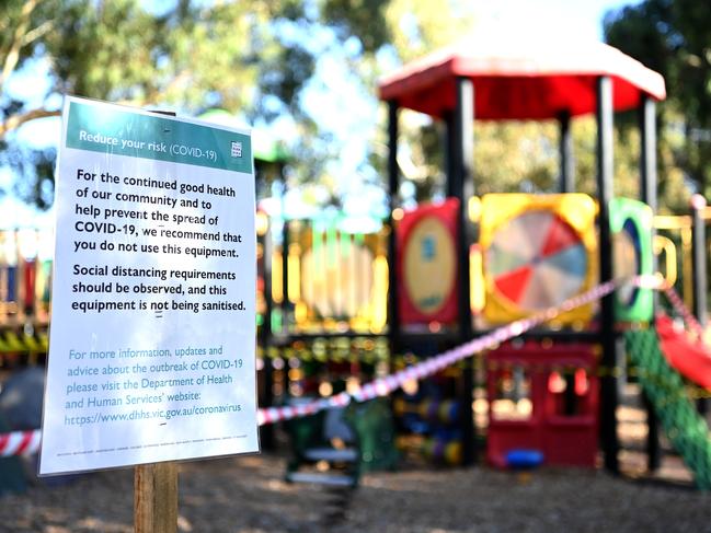 A sign reveals a playground is closed during Covid restrictions. Picture: Getty Images