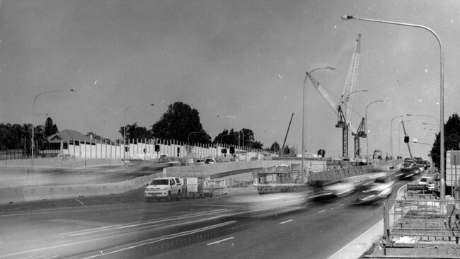 This black and white photo of the WestConnex site at Haberfield in 2018 will be among those shown. Picture: Peter Donahue