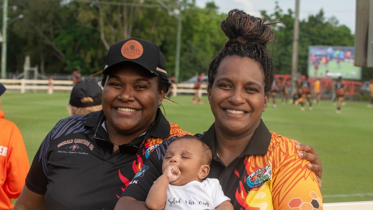 Quincee Bobongie, Saige Satinie and Jacinta Bobongie at the Kanaka Proud Cup. Saturday 4 November 2023 Picture: Michaela Harlow