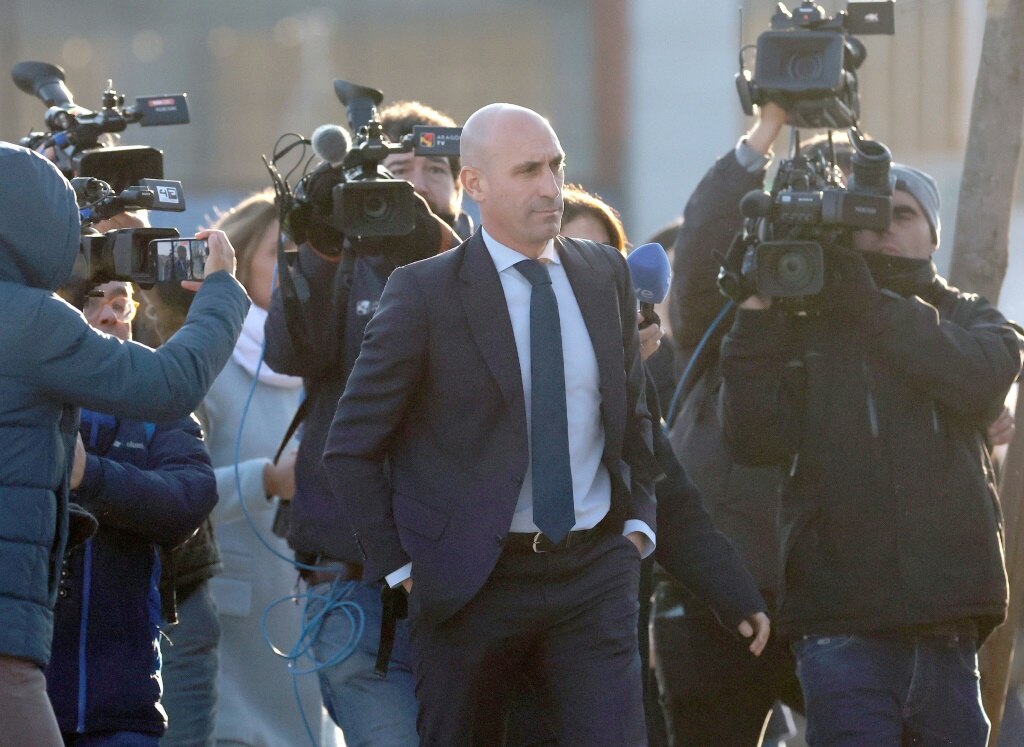 Former Spanish football federation president Luis Rubiales arrives at court for his trial