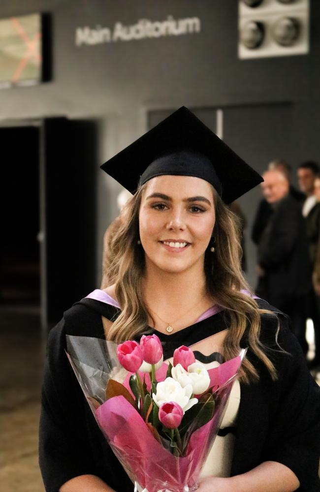 Master of Speech Pathology graduate Kallista Adkins at the University of Tasmania 2024 Winter Graduations ceremony in Launceston. Picture: Stephanie Dalton