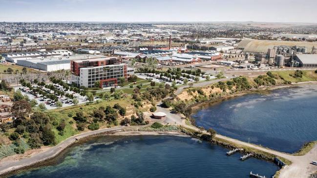 Artist's renders show the proposed redevelopment of Power Station B at 50 Mackey St, North Geelong, which is directly opposite GrainCorp’s Geelong bulk grain terminal.