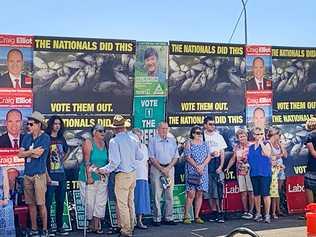 EARLY START: Long lines of people ready to vote at the Tweed Heads pre-polling booths. Picture: Scott Powick