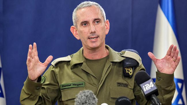 Israeli army spokesman Daniel Hagari speaks to reporters. Picture: AFP.