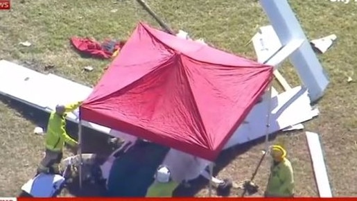 The plane crash at Caboolture. Photo: Sky News