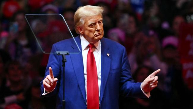 Donald Trump gees up the Madison Square Garden crowd. Picture: Angela Weiss/AFP