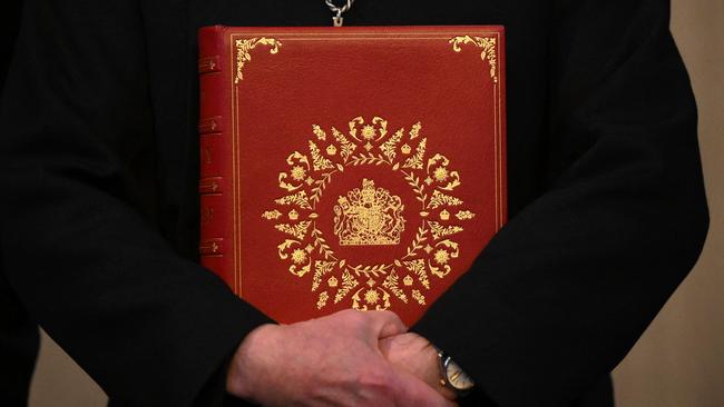 The homage will be read from the coronation Bible by Archbishop Welby. Picture: Daniel LEAL / AFP