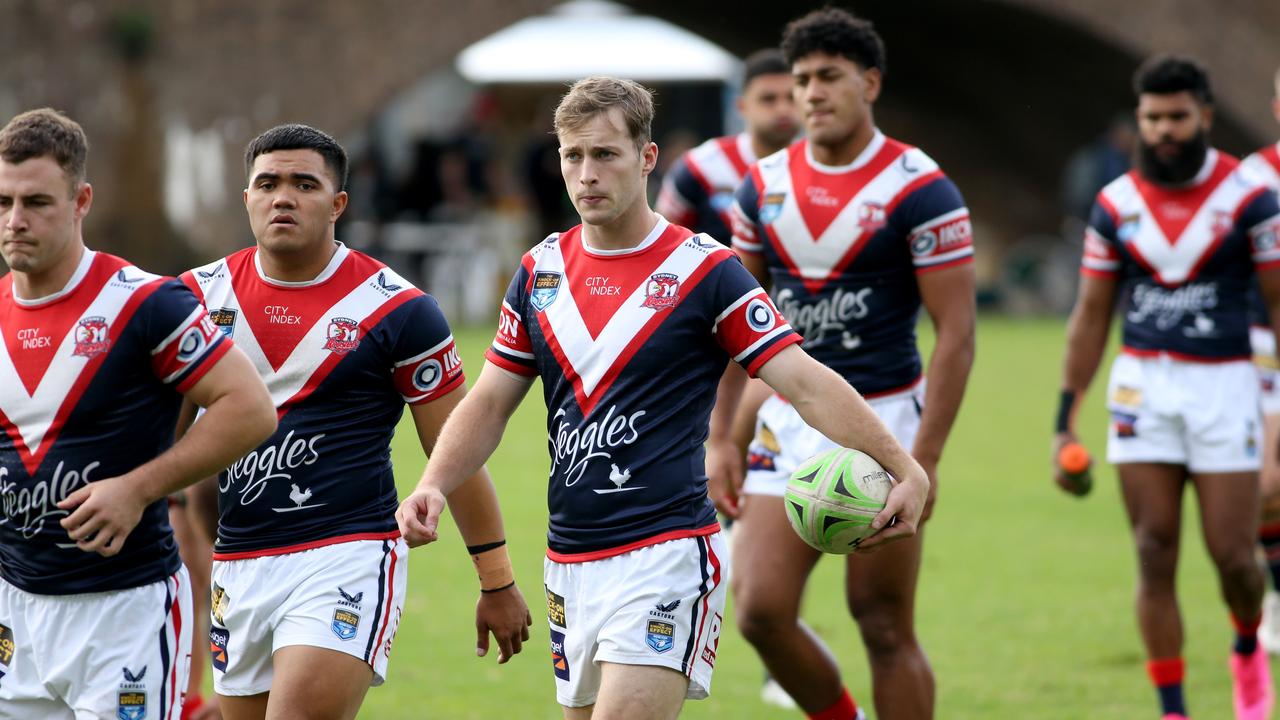 APRIL 23, 2023: Roosters Star Sam Walker pictured with team mates before the Roosters reserve grade match at Wentworth Park Picture: Damian Shaw