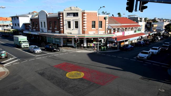 Aboriginal Flag painted on the road, intersection of Vulture Street Boundary Street West End. Picture: Rena eDroop