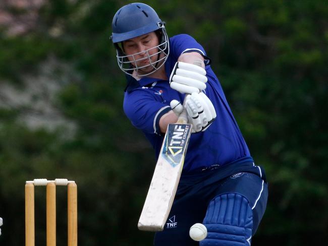 Andy Power of Mt Waverley batting during the VSDCA cricket match between Mount Waverley and Croydon played at Mt Waverley Reserve on Saturday 3rd November, 2018.