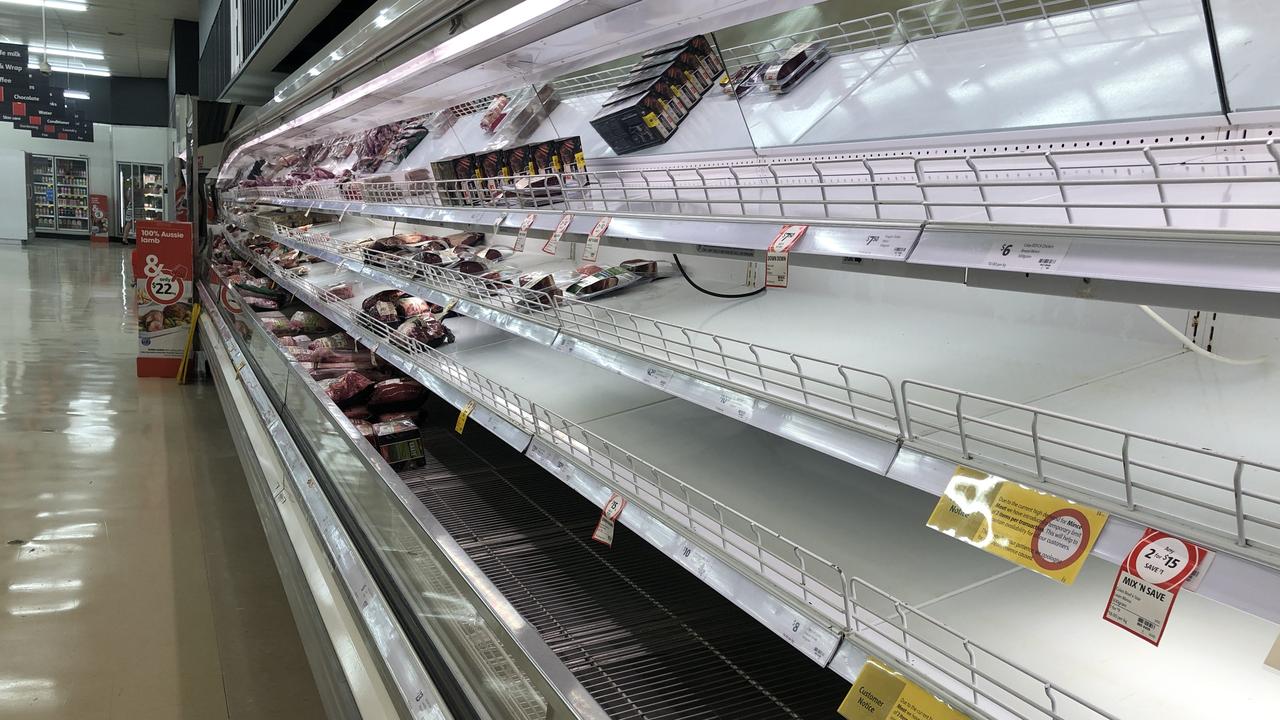 Coles are still experiencing major shortages of meat, fresh vegetables, eggs, and of course toilet paper. Picture: Glenn Hampson