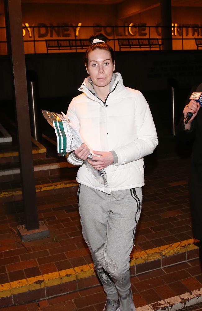 Caitlin Hall leaves Surry Hills Police Centre on Tuesday night. Picture: Richard Dobson