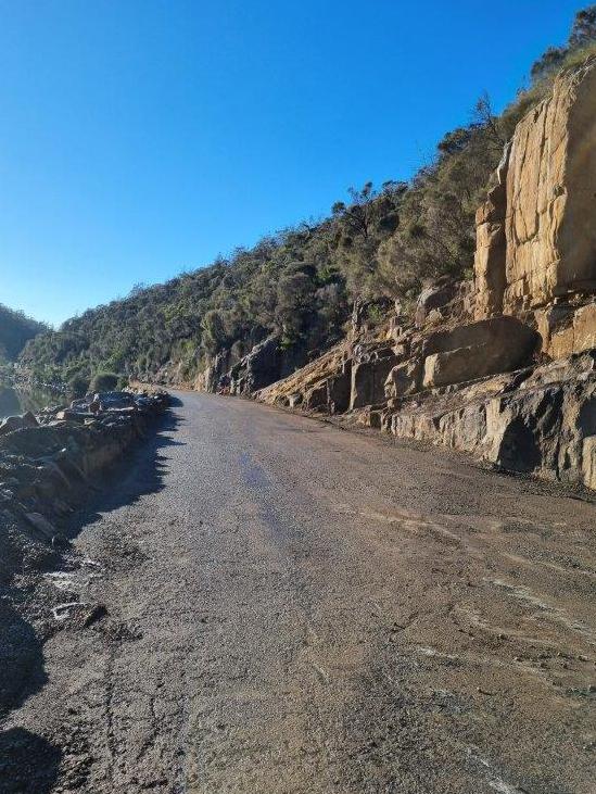 Road works being completed at Paradise Gorge on the Tasman Highway near Orford. Picture: State Growth