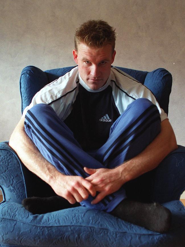 Then-Collingwood captain Nathan Buckley at home in 1999.