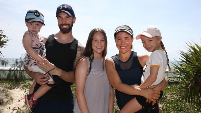 The Fitzgerald family from Sydney: Matt and Amy with their children Noah, 2, Anna, 6, and Charlotte, 13. Picture: Glenn Hampson