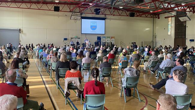 Almost 350 people have turned up for a forum in opposition of a plan to store PFAS contaminated waste in McLaren Vale