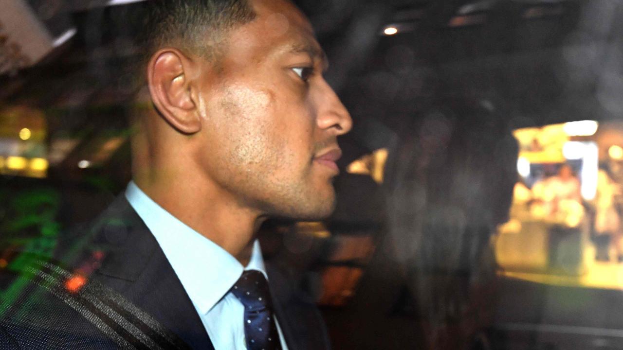 Folau leaving his hearing in May. Picture: AFP