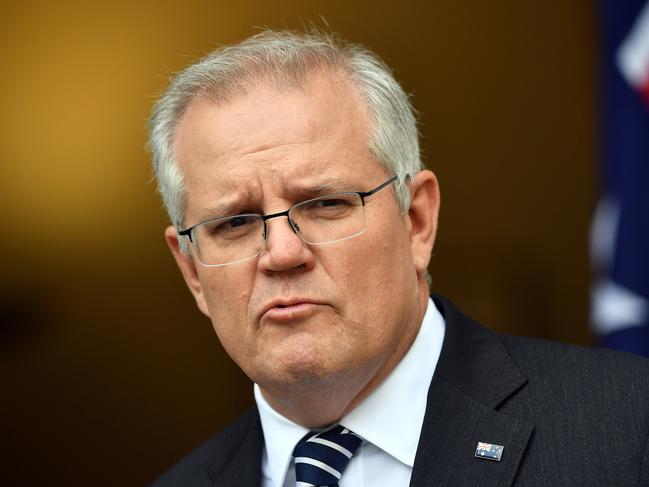 CANBERRA, AUSTRALIA - JUNE 04: Prime Minister Scott Morrison during a press conference in the Prime Minister's Courtyard at Parliament House on June 04, 2021 in Canberra, Australia. Prime Minister Morrison has announced a commitment of $200 million for the construction of a 500-bed Victorian quarantine facility at Avalon with construction to commence by September, with an opening expected in January 2022. (Photo by Sam Mooy/Getty Images)