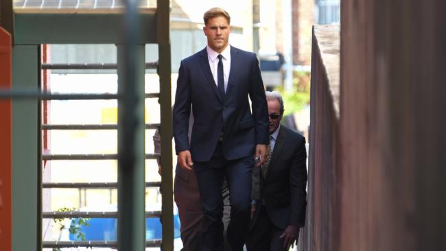 Jack de Belin arrives at Wollongong Local Court. Picture: NCA NewsWire / Simon Bullard