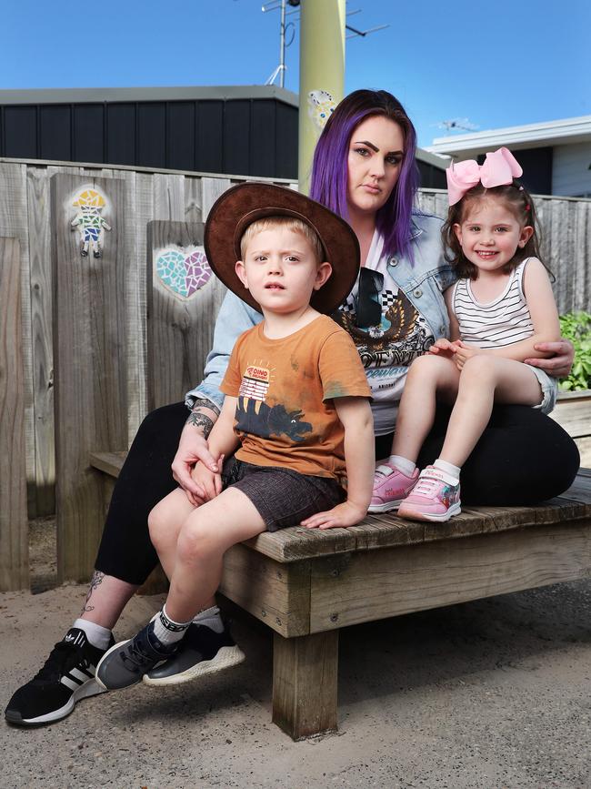 Kate Shaw of Hobart with children twins Emily and James 3. Picture: Nikki Davis-Jones