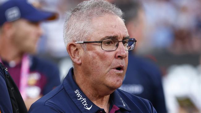 MELBOURNE, AUSTRALIA - SEPTEMBER 30: Lions head coach Chris Fagan looks dejected after the 2023 AFL Grand Final match between Collingwood Magpies and Brisbane Lions at Melbourne Cricket Ground, on September 30, 2023, in Melbourne, Australia. (Photo by Daniel Pockett/AFL Photos/via Getty Images)