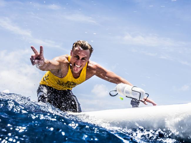 Australia's Matt Bevilacqua competing in the Molokai to Oahu paddleboarding championships in Hawaii.