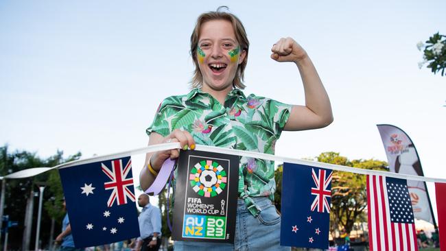 Lucy Jones as thousands of fans gather to watch the Matildas take on England in the World Cup Semifinal at Darwin Waterfront. Picture: Pema Tamang Pakhrin