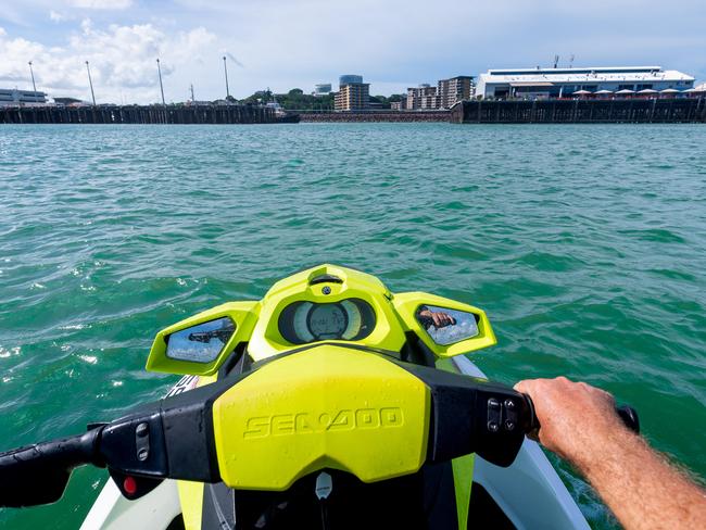 00Seven Jet Ski Adventures have loved the injection of local tourists through the latest round of tourism vouchers offered by the Northern Territory Government. They offer guided tours around the Darwin Harbour. Picture: Che Chorley