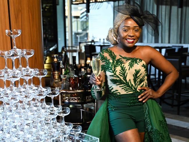 Suzan Mutesi poses for a portrait at The Star in Sydney ahead of the Melbourne Cup tomorrow