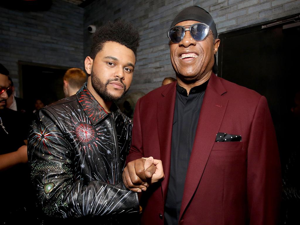 The Weeknd and Stevie Wonder at a celebration of music with Republic Records, in partnership with Absolut and Pryma, at Catch LA on February 12, 2017 in West Hollywood, California. Picture: Getty