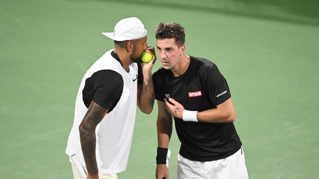 Nick Kyrgios of Australia with Thanasi Kokkinakis. Adam Hagy/Getty Images/AFP