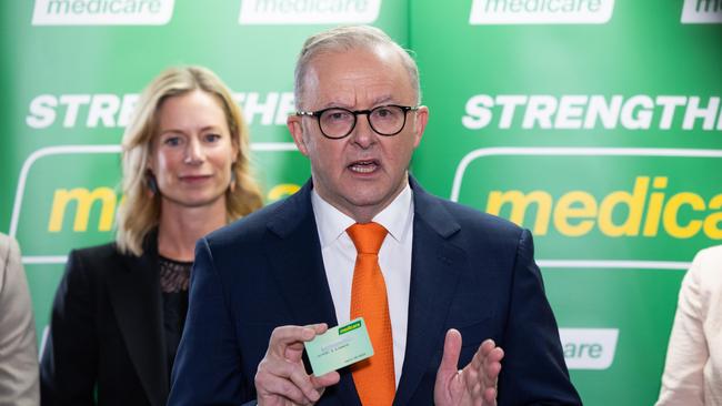 Mr Albanese has frequently produced his Medicare card throughout the election campaign. Picture: Jason Edwards / NewsWire